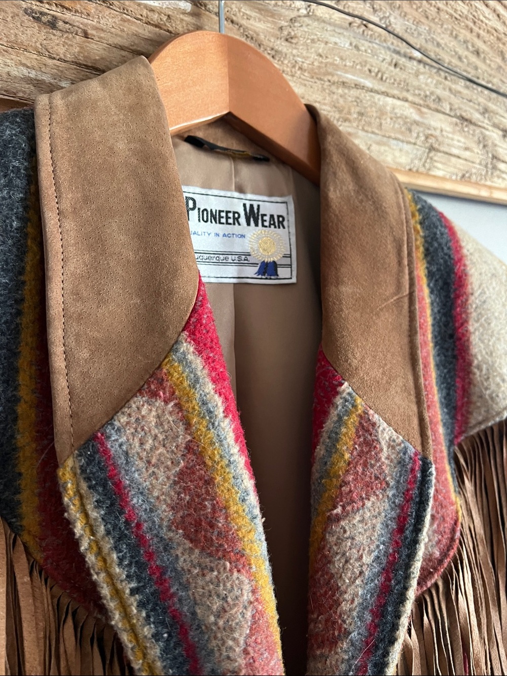PIONEER WEAR Brown & Red Striped Fringe Western Vintage Jacket - Picture 4 of 12